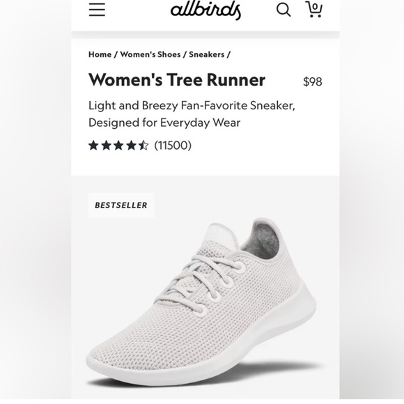 ALLBIRDS Tree runner sneakers in Kaikoura White White Sole Size 9